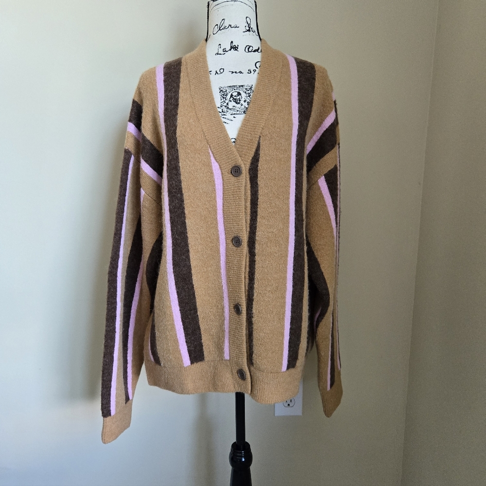 STINE GOYA Tan, Brown & Pink Striped Wool-Blend Cardigan
